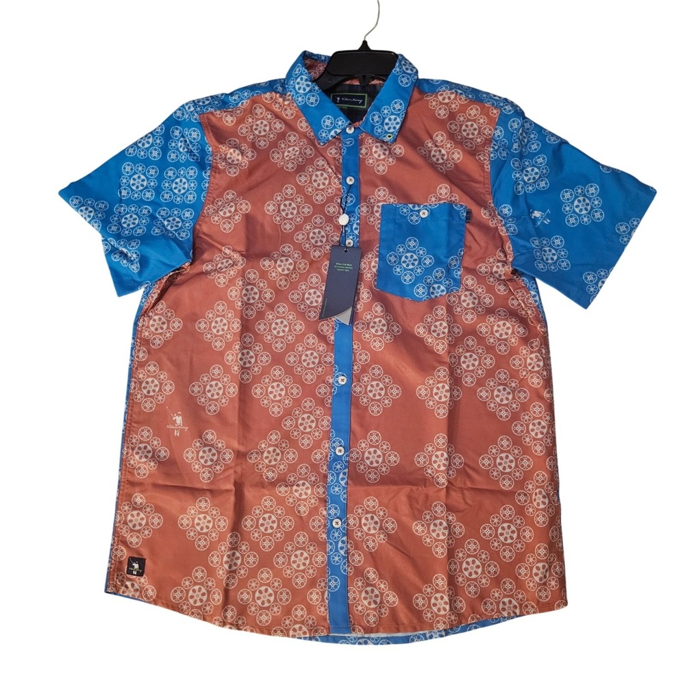 William Murray Men's Short Sleeve Button Down Shirt Movie Reel AOP red blue sz L